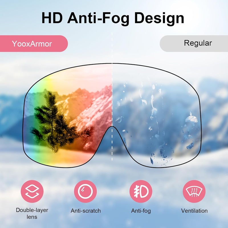 YooxArmor OTG Kids Ski Goggles Kids Snowboard Goggles for Boys Girls Toddler Youth Kid Snow Goggles Anti-Fog UV400 Protection - Image 2